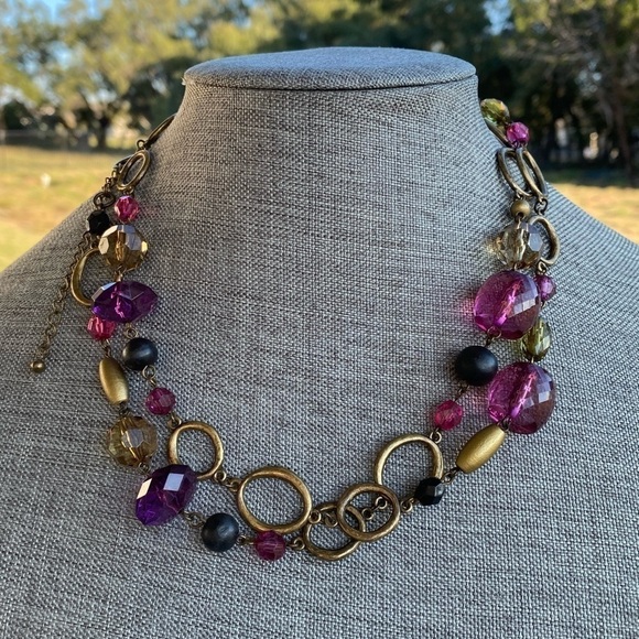 Lia Sophia Necklace Long Beaded Asymmetric Antique Bronze Tone 38”+3” - Picture 1 of 10